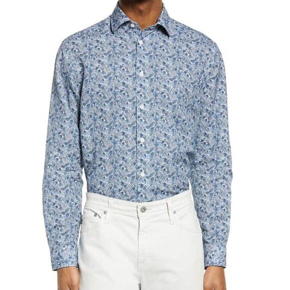Jack Victor NWT Tropical Print Abbott Long Sleeve Shirt Blue Men's Size XL